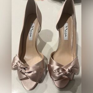 Nina New York Blush Satin Bow Open-Toe Heels 
Size 8, New Never Worn 3” Heel